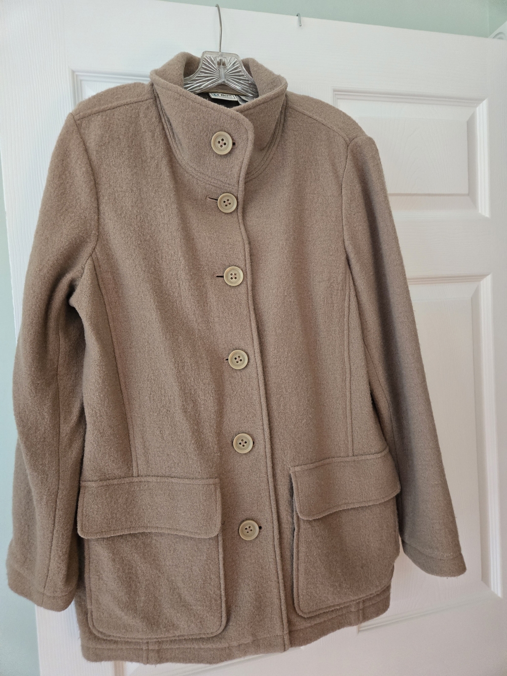 L.L. Bean Women's Tan Wool Blend Button Front Coat
